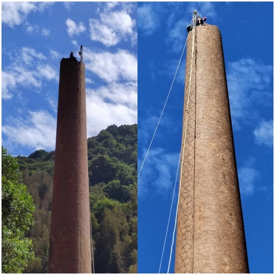 潍坊烟囱人工拆除-专业施工师傅们艺高人胆大